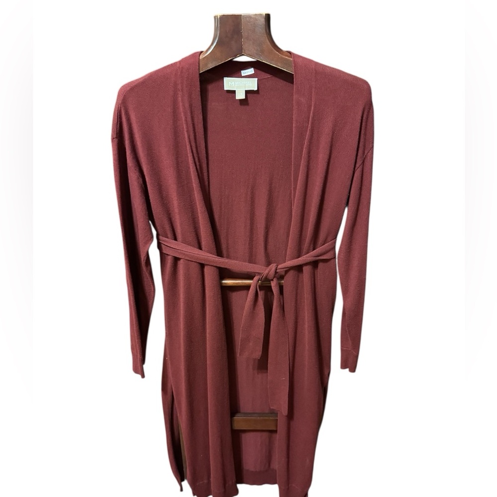 Burgundy Michael Kors cotton knit Open Front Cardigan with Belt sizeL